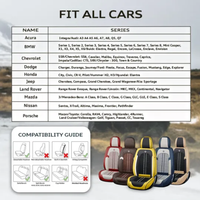 Ensemble complet de housses en cuir imperméable et respirant pour voitures